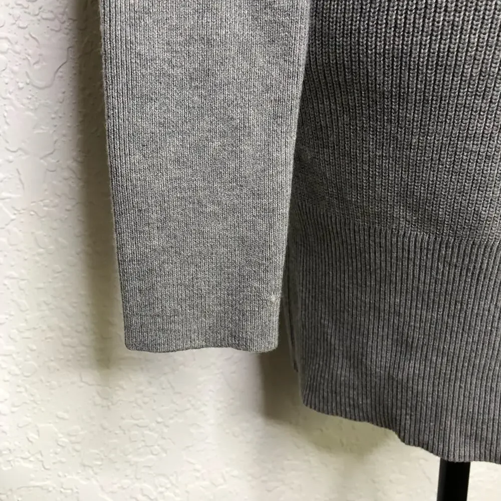 WHBM gray v neck mixed ribbed knit cashmere blend tunic sweater size Medium